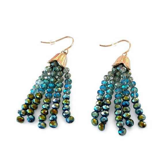 Crystal Glass Bead Tassel Earrings - Picture 2 of 3